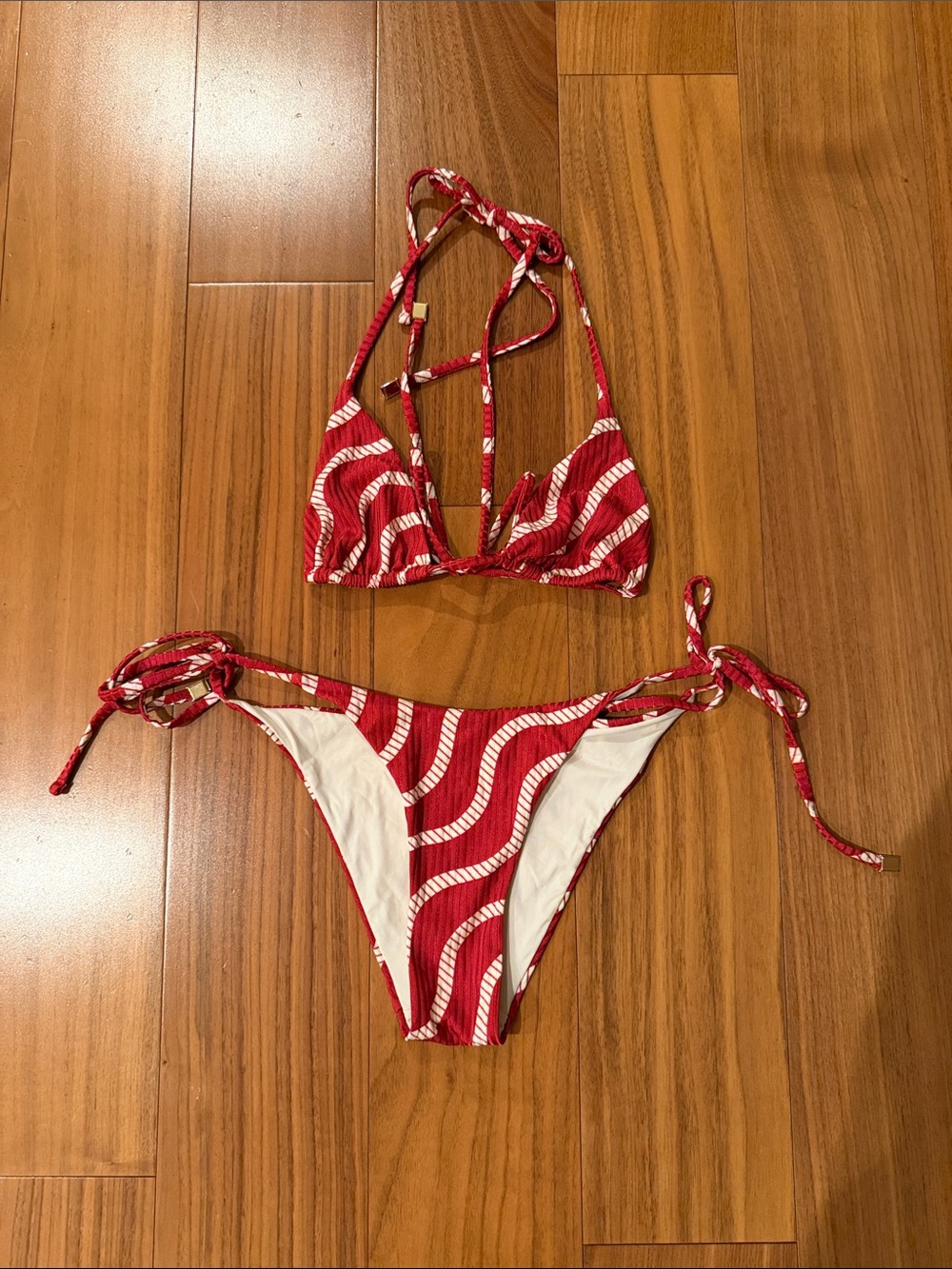 Red Wave Tie-Side Bikini Set - Women's Swim